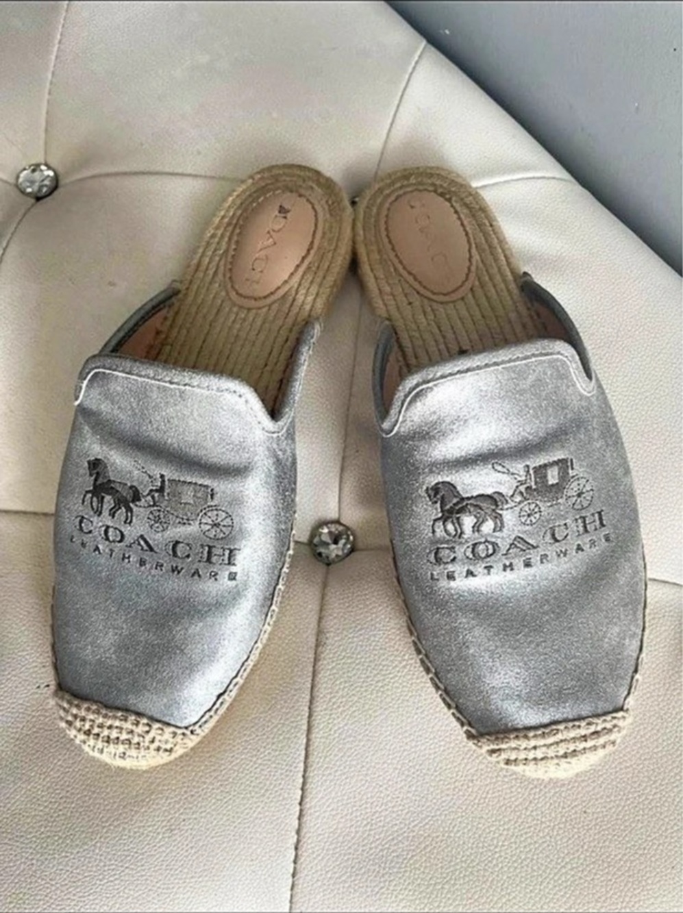 Coach Carley Espadrille Mules Silver